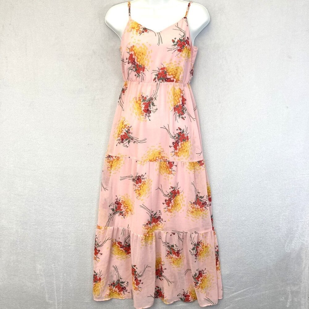J Crew Mercantile Pink Floral Chiffon Maxi Dress Womens 00 V-Neck Sundress